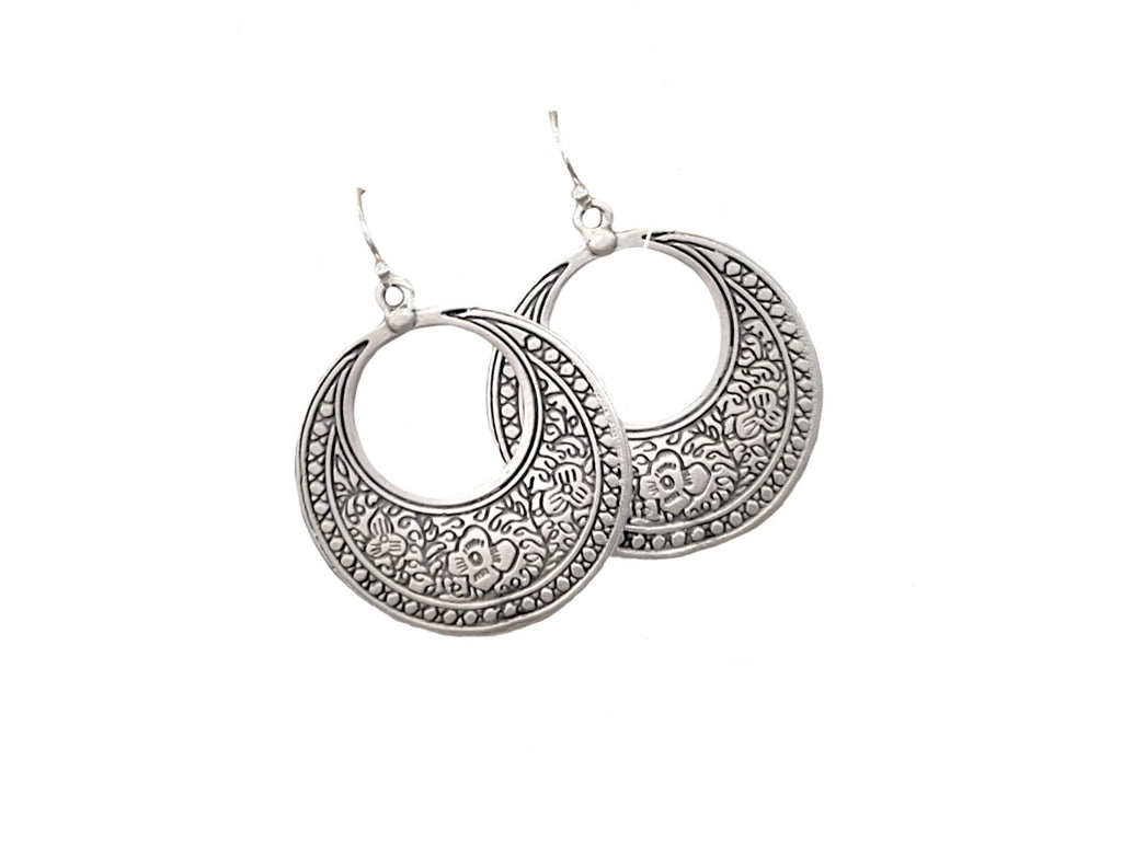 Floral Dot Hoop on Sterling Silver Earrings