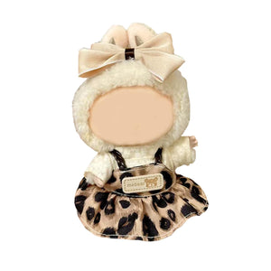 17cm Doll Clothes - Luxury Chic Style Set for 5.91-6.7“ (15-17cm) Dolls, Cute Premium Fashion Doll Outfit with Accessories -Leopard Print Dress +Plaid Bow