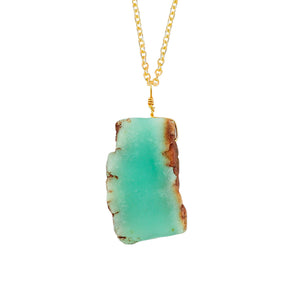 Thecraftman Natural Chrysoprase Gemstones Pendant Necklace, Handmade Necklace, AAA Quality Rough Stones, Chakra Healing Crystals, Adjustable Gold Plated Chain 18inch, Gift for Women