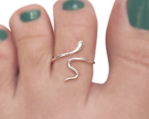 Handmade Snake Wrap Band Adjustable Toe Ring, 925 Sterling Silver, Cute Animal Dainty Open Toe, Pinky or Knuckle Rings for Women, By MiYa Jewelry Creations