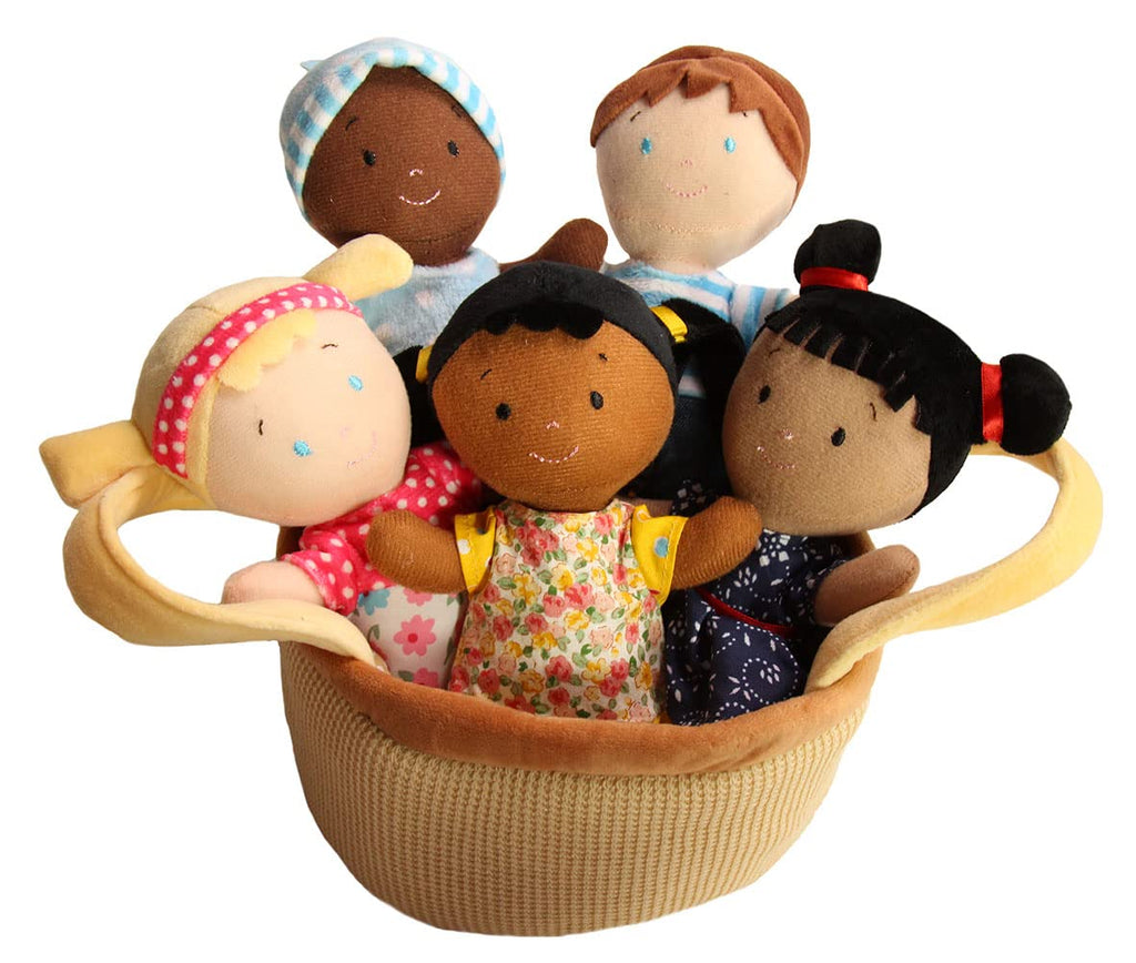 Snuggle Stuffs Basket of Buddies Plush Diversity Multicultural Ethnic Dolls | Diversity Toys for Toddlers | Soft Multicultural Dolls for Preschool Classroom, Daycare or at Home | Set of 5-8"