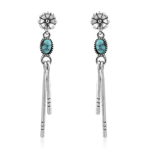 Watforsh Silver Turquoise Dangle Earrings for Women with Daisy Studs Boho Style Long Tassel Drop Earrings Western Jewelry