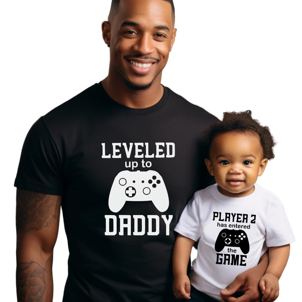 Leveled Up To Dad, Dad And Son Matching Shirts Player 1 Player 2, Father Son Matching Outfits, Father Gifts For Gamer Dad, Daddy Daughter, Matching Shirts For Father And Newborn Son.