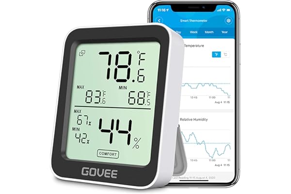 Govee Digital Hygrometer Indoor Thermometer Room H5075, Bluetooth Temperature Humidity Meter with 164ft Remote App Control, Notification Alerts, 2 Years Data Storage Export for Bedroom, Wine Cellar