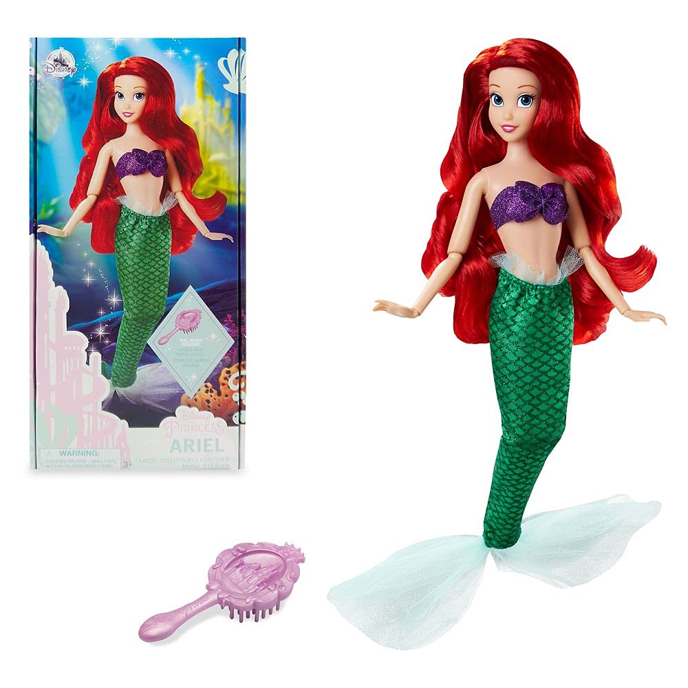 Disney Store Official Disney Princess Classic Doll (Ariel from The Little Mermaid), 11 Inches, Includes Brush with Molded Details, Fully Posable Toy in Classic Outfit - Disney Princess Toys for Girls
