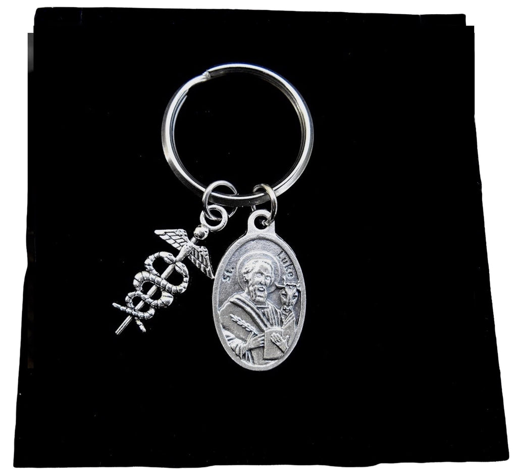 Saint Luke Keychain, Patron Saint of Doctors, Physicians, Surgeons and Artists, Confirmation, Medical School, Caduceus Charm