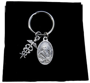 Saint Luke Keychain, Patron Saint of Doctors, Physicians, Surgeons and Artists, Confirmation, Medical School, Caduceus Charm