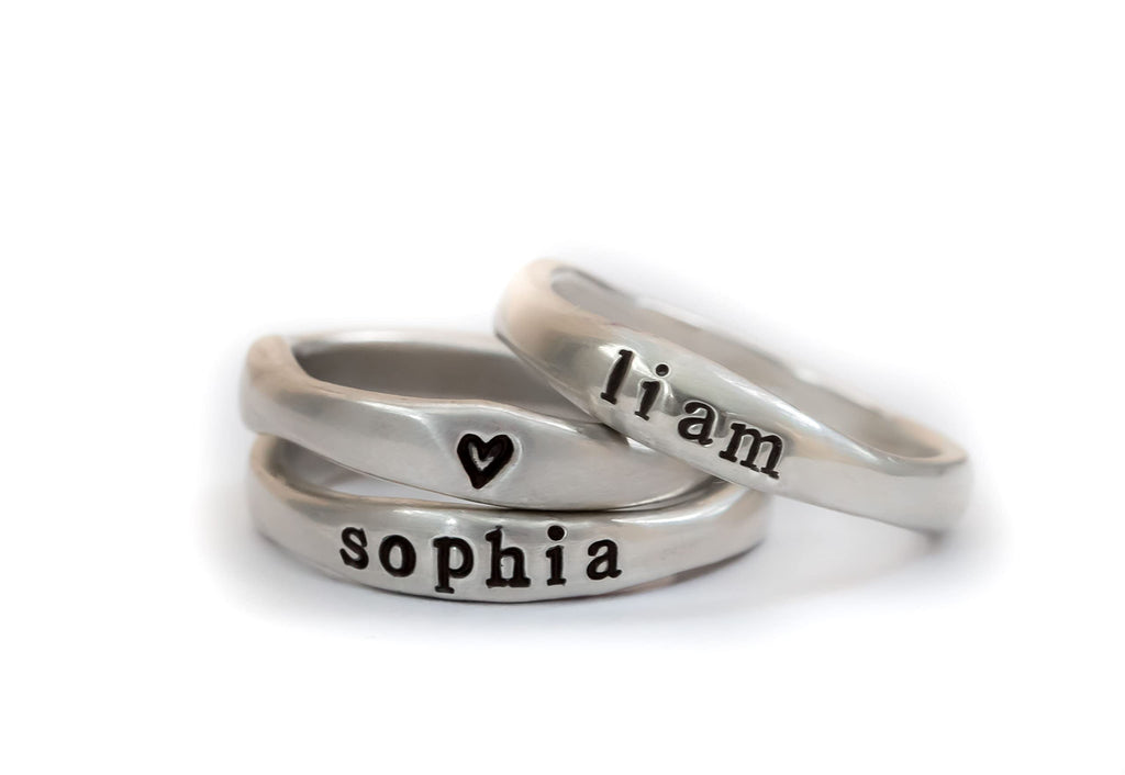 Radiant Jewel Studio Sterling Silver Name Ring Engraved Stamped Birthday Gift for Mom, Personalized Gift