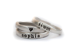 Radiant Jewel Studio Sterling Silver Name Ring Engraved Stamped Birthday Gift for Mom, Personalized Gift