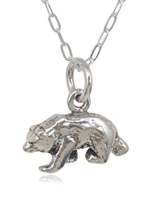 EnCharmed Sterling Silver Tiny Grizzly Bear 3D Charm Necklace, 18"