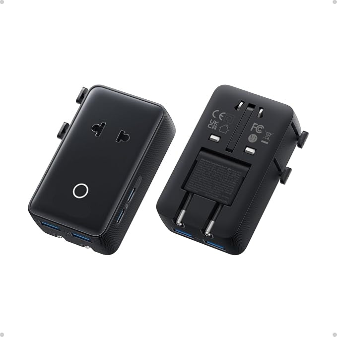 Two black Anker electronic adapters on a white background