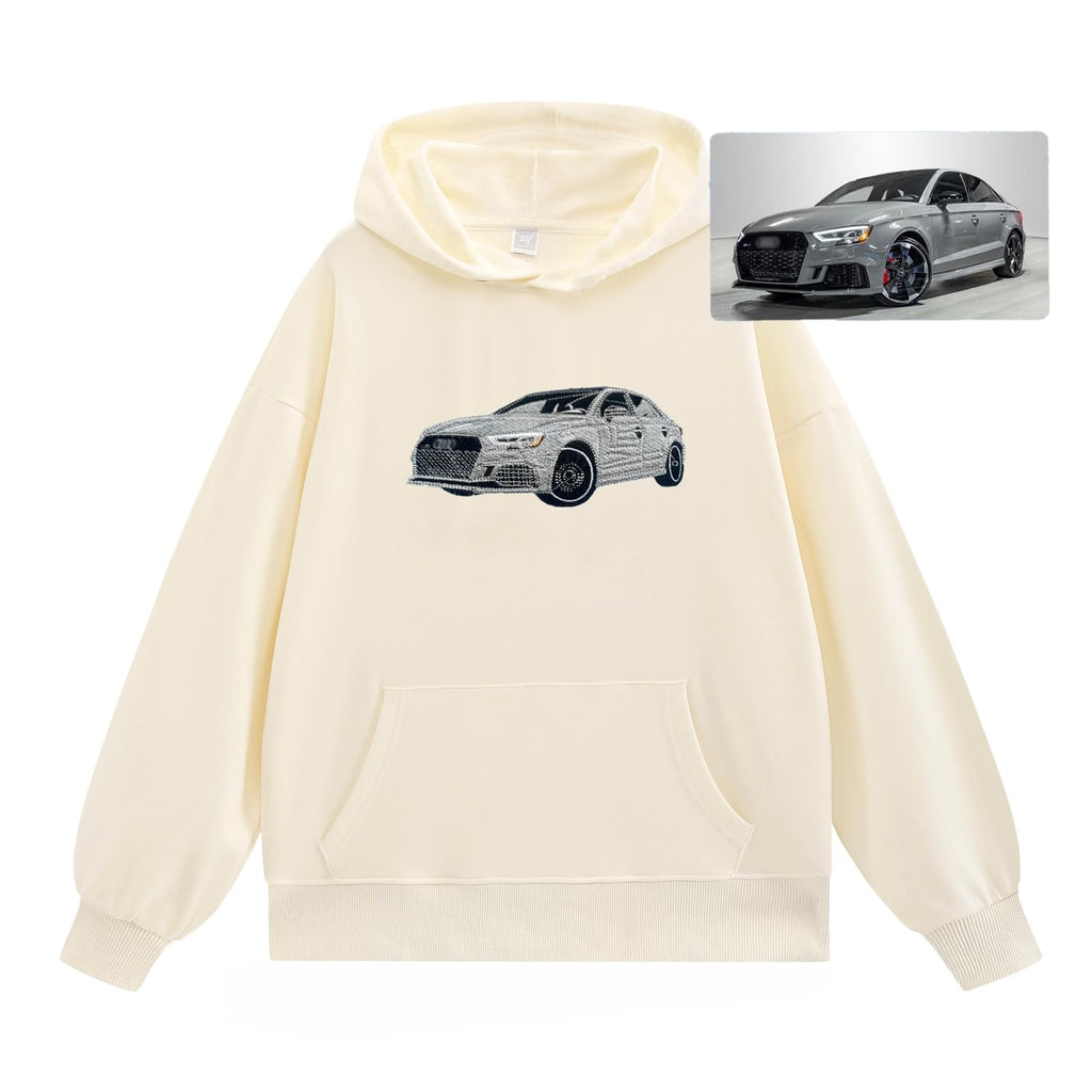 Tupetcs Custom Embroidered Car Sweatshirt or Hoodie with Names On Sleeve, Design Your Own from Photo, Personalized Gifts for Boyfriend Girlfriend Women Men Dad Mom Him Her