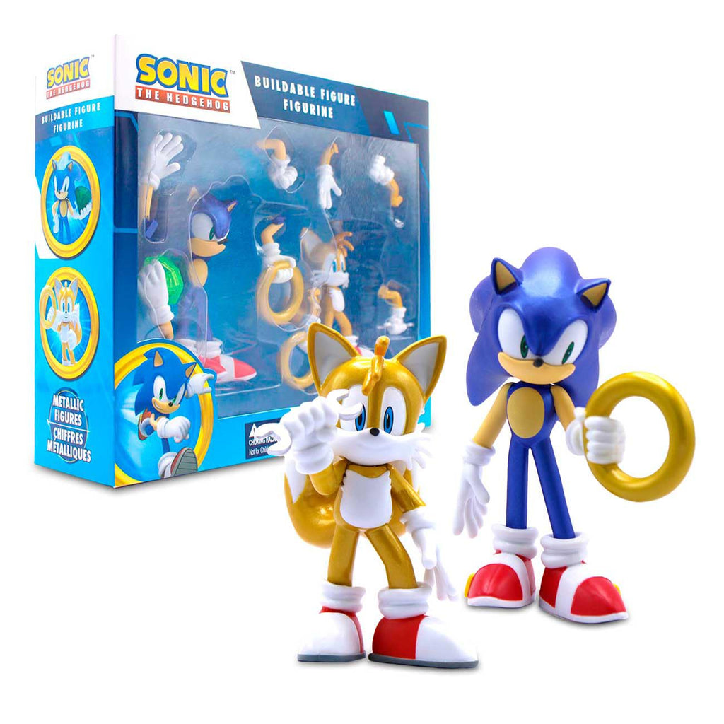 Official Sonic The Hedgehog Metallic Sonic & Tails 4? Action Figures – Buildable, Interchangeable Arms & Accessories, Collector Window Box