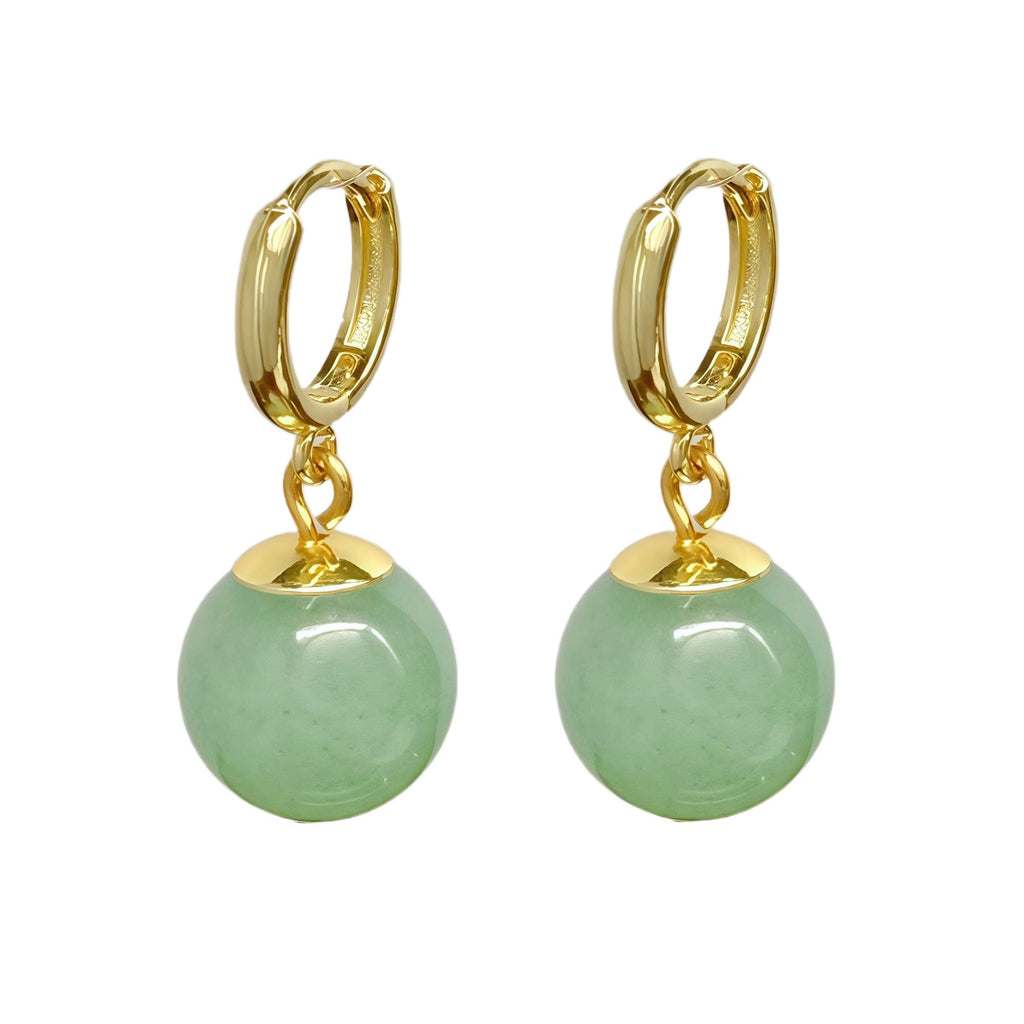 Natural Jade Huggie Hoops Earrings, 14k Gold Plated Genuine Green Jade Gemstone Dangle Earrings, Simple Trendy Birthstone Jewelry for Women Girls Mom