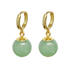 Natural Jade Huggie Hoops Earrings, 14k Gold Plated Genuine Green Jade Gemstone Dangle Earrings, Simple Trendy Birthstone Jewelry for Women Girls Mom
