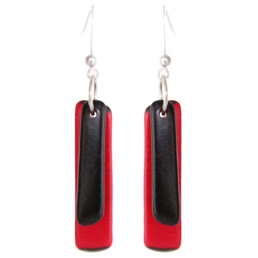 Duo Tagua Earrings in Red and Black Handmade, Fair Trade, Lightweight by Florama Natural Jewelry