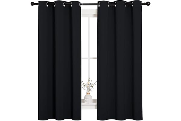 NICETOWN Halloween Pitch Black Solid Thermal Insulated Grommet Blackout Curtains/Drapes for Bedroom Window (2 Panels, 42 inches Wide by 63 inches Long, Black)