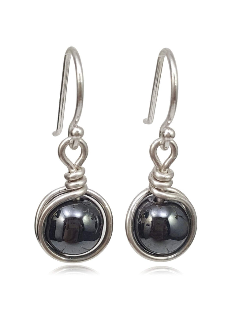 Sterling Silver Hematite Drop Earrings, Handmade Natural Gemstone Dangle Jewelry