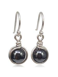 Sterling Silver Hematite Drop Earrings, Handmade Natural Gemstone Dangle Jewelry