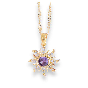 ASIK ACCESSORIES Stainless Steel Necklace-Tangled Necklace - Lost Princess -Cosplay Jewelry -Princess Necklace-Princess Crown Necklace -TANGLED SUN NECKLACE-Purple Sun