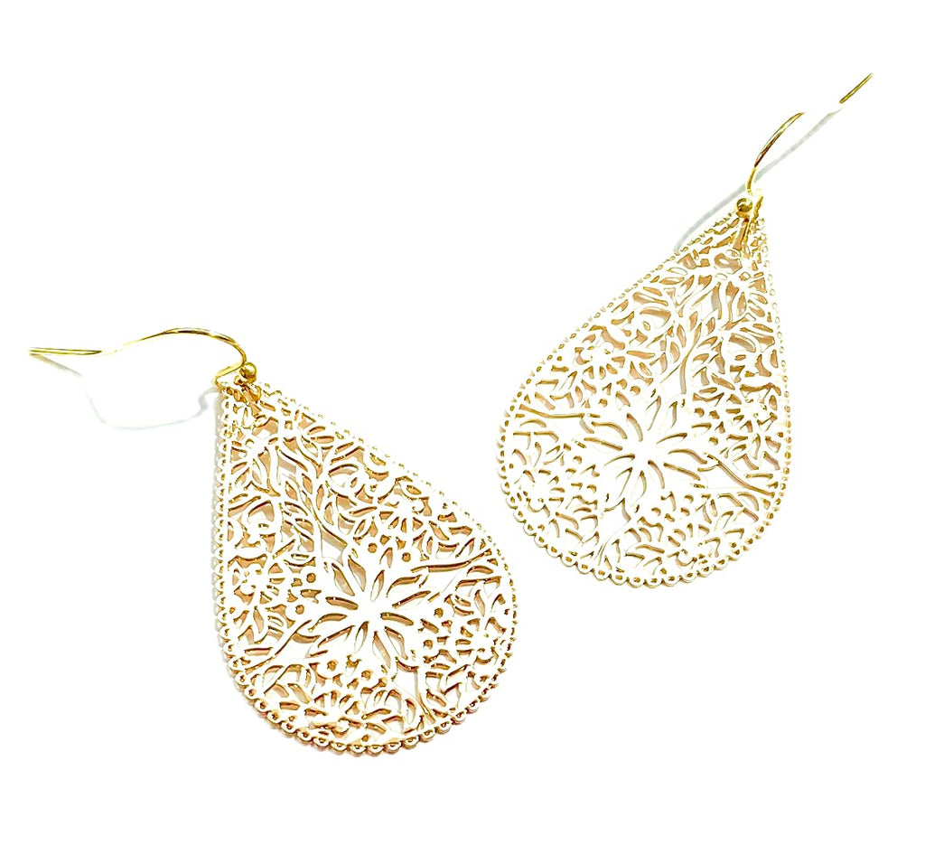 Lightweight Filigree Teardrops on Gold Plated Earrings