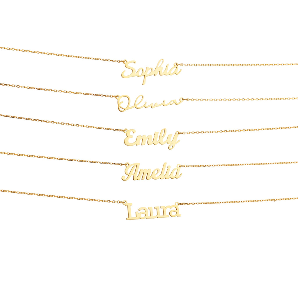 14K Gold Name Necklace - Personalized Name Jewelry - Custom Named Necklace - Dainty Gold Necklace -18 Fonts Style Name Necklace - Cable, Rolo and Figaro Chain Option - Bridesmaid Gifts - Mom Gifts