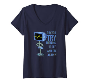 Mademark x SpongeBob SquarePants - Womens Karen Plankton - Did you try turning it off and on again? V-Neck T-Shirt