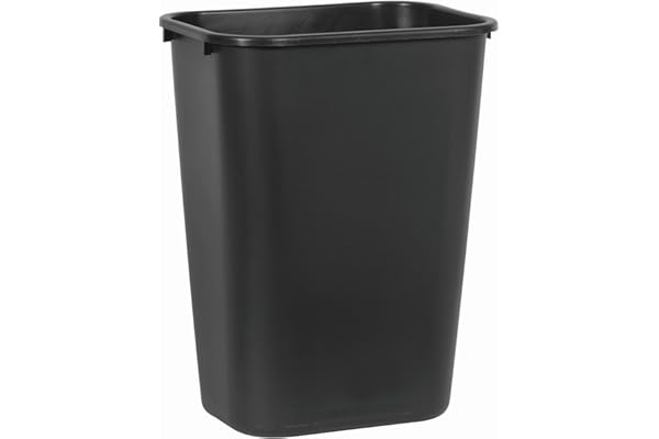 Rubbermaid Commercial Wastebasket Trash Container, 41QT/10.25 GAL, Plastic, Black, Stackable Trash Can for Bedroom/Bathroom/Office, Fits Under Desk/Sink/Cabinet