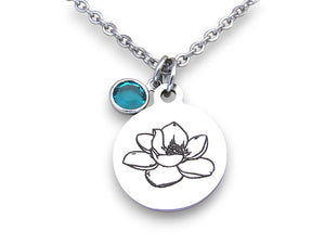 Handmade Magnolia Necklace with Birthstone Bead, Flower Jewelry Gift for Mother Daughter Sister Friend