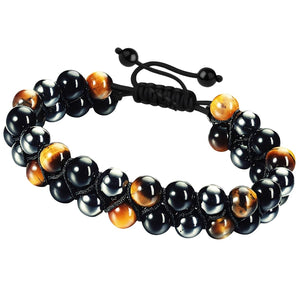BHAVYAASHI Triple Protection Bracelet I Natural Tiger Eye, Black Obsidian & Hematite Healing Crystal I 8mm Adjustable Gemstone Beads for Men & Women I