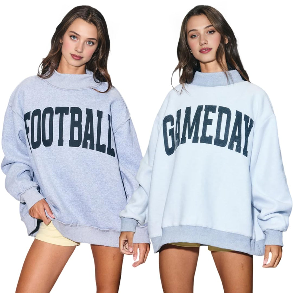 Custom College Team Reversible Mockneck Personalized Game Day Sweatshirt with Stand-up Collar Home Team Reversible Mockneck for Football Game Day Sweatshirts for Women Girl Sports Lover