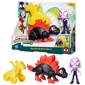 Marvel Spidey and His Amazing Friends Dino-Webs Dino Spin & Ghost-Spider 4-inch-Scale (10cm) Spider-Man Action Figure Set, Toys for Kids Ages 3 and Up