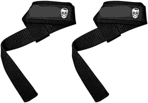 Pair of black gym straps with 'Gymreapers' branding on a white background