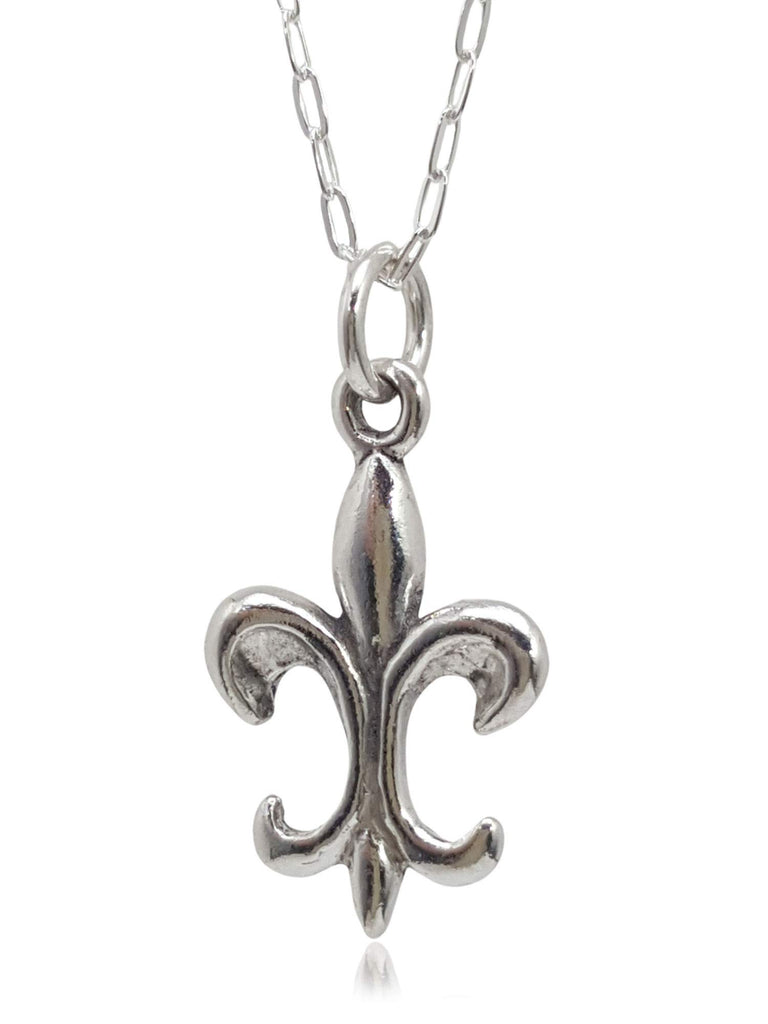 EnCharmed Sterling Silver Fleur de Lis French Lily Flower Symbol Charm Necklace, 18"