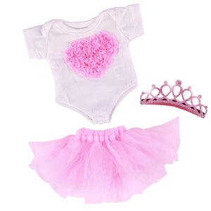 BABESIDE 3 Pcs Baby Doll Clothes Set for 12-16 Inch Babydolls Girls, Heart Pattern Baby Doll Accessories with Dolls Skirt and Crown Headband for Realistic Babydolls Girl