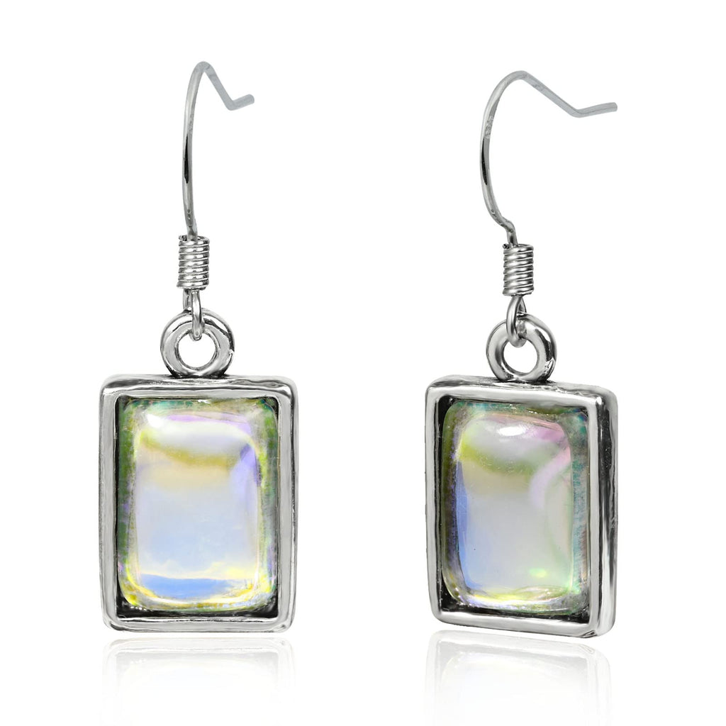 Desnuage Moonstone Dangle Earrings Silver Rectangle Gemstone Drop Hypoallergenic Handmade Earrings for Women Trendy Fashion