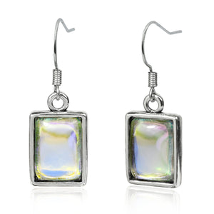 Desnuage Moonstone Dangle Earrings Silver Rectangle Gemstone Drop Hypoallergenic Handmade Earrings for Women Trendy Fashion