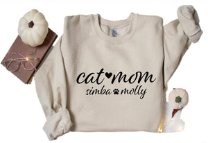 Custom Cat Mom Sweatshirt & Shirt, Personalized Cat Name Sweatshirt Multicolor
