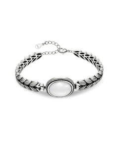 Irideket 925 Sterling Silver plated Open Cuff Bangle with White Jade Stone Adjustable Leaf Engraved Bracelet with Lobster Clasp Silver Jade Jewelry for Women