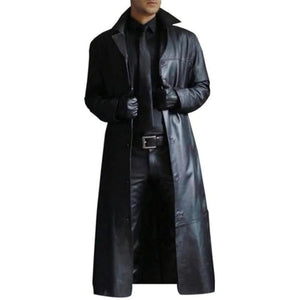 Maiyifu-GJ Mens Retro Faux Leather Trench Coat Full Length Steampunk Long Overcoat Vintage Open Front Cardigan Jacket