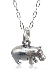 EnCharmed Sterling Silver Hippo Hippopotamus 3D Charm Necklace, 18"
