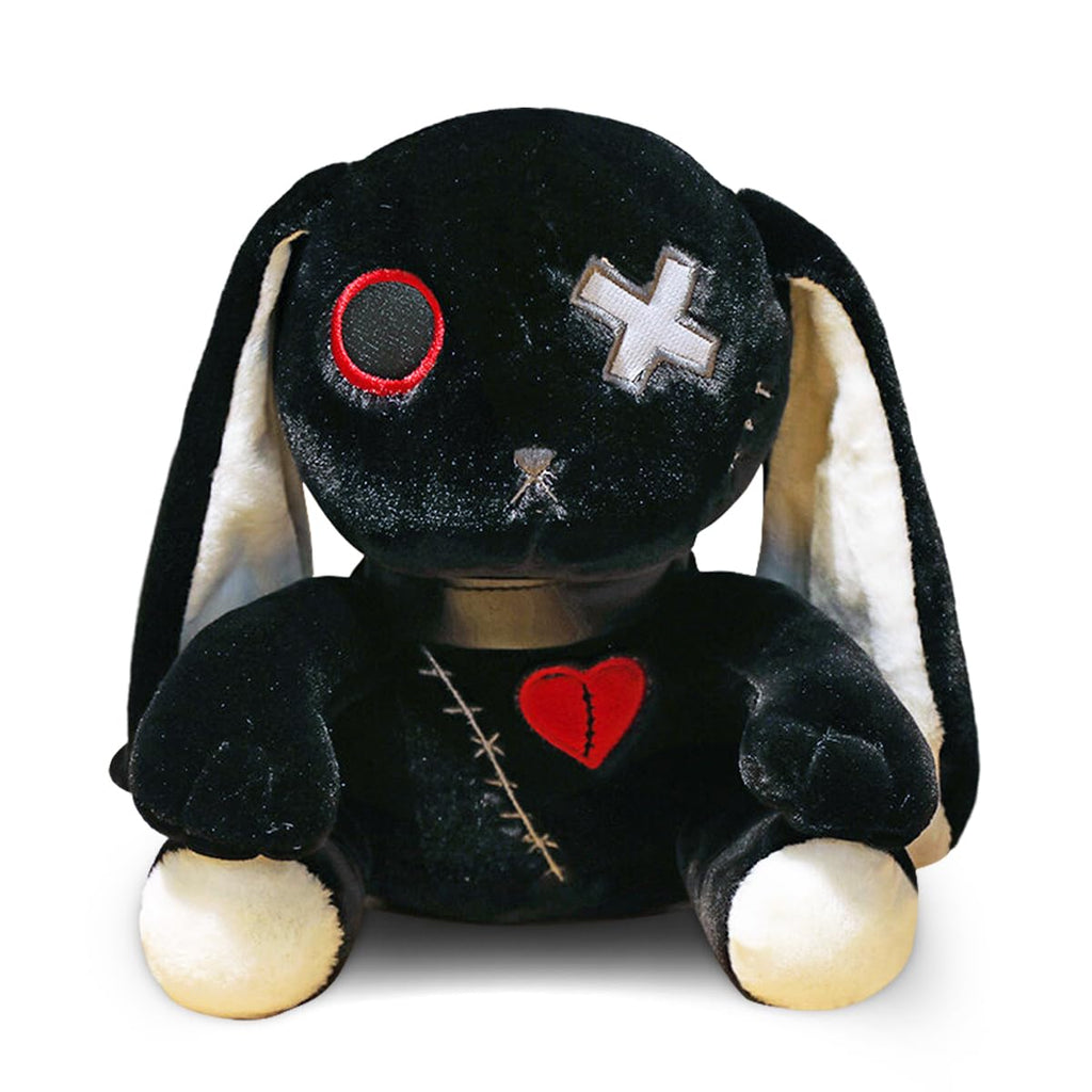 Creepy Goth Bunny Plush, 12 inch Crazy Rabbit Plushie Toys, Long Ears Spooky Bunny Stuffed Animal Doll for Easter Halloween Christmas Birthday Gift (Black)