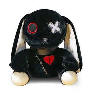 Creepy Goth Bunny Plush, 12 inch Crazy Rabbit Plushie Toys, Long Ears Spooky Bunny Stuffed Animal Doll for Easter Halloween Christmas Birthday Gift (Black)