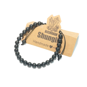 RICHRAIN Shungite Bracelet Braided 6mm Shungite Stones Round Beads Handmade Stretch Healing Crystal Protection Jewelry for Men Women