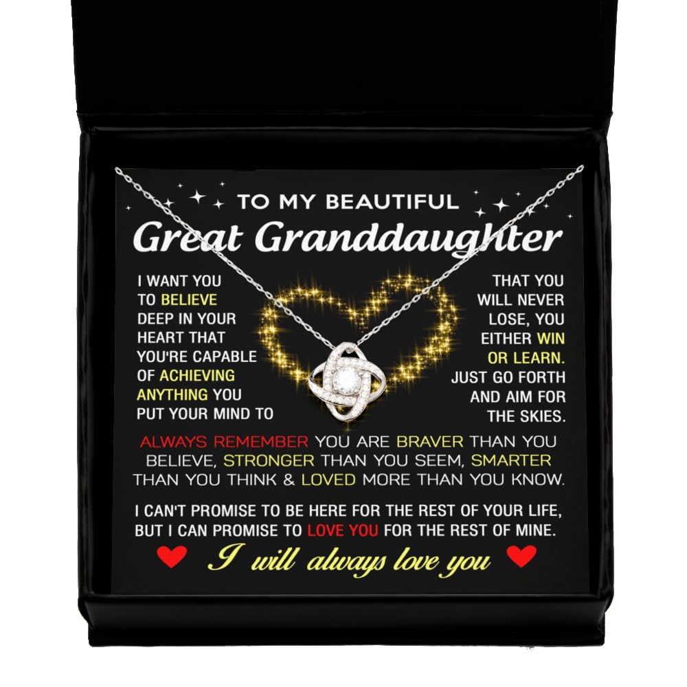 To My Great Granddaughter Necklace From Great Grandma, Christmas Birthday Gift For Great Granddaughter From Great Prandma, Great Granddaughter Gifts With Stunning Box Sentimental Quotes