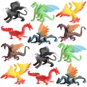 EOIVSH Mini Dragon Toys Figures - 12pcs Ancient Flying Dragon Figurines for Boys Girls, Mythical Action Figure Kid Toys, Cupcake/Cake Topper & Party Favors