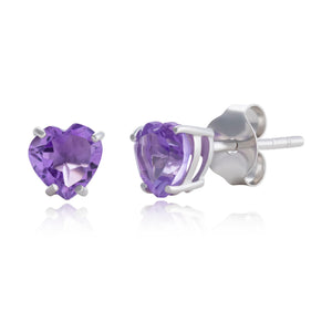 MAX + STONE 10k White Gold Heart Stud Earrings for Women with Amethyst February Birthstone