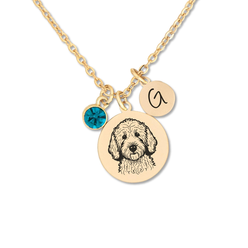 Labradoodle Necklace Dog Pendant Gift for Doodle Mom, Personalized Necklace with Birthstone and Initial, Handmade Golden Doodle Jewelry