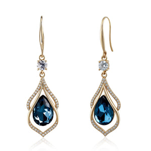 Desnuage Gold Sapphire Dangle Earrings for Women Teardrop Birthstone Zirconia Earrings Royal Blue Sparkle Rhinestone Crystal Jewelry