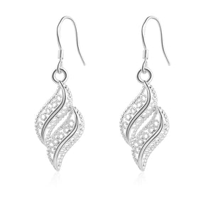 Watforsh 925 Sterling Silver Filigree Leaf Dangle Earrings for Women Spiral Twist Drop Earrings Boho Style Lightweight Dangling